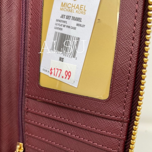 Michael Kors Flat Phone Case Merlot Burgundy Leath - Picture 5 of 8